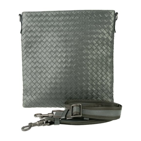 BOTTEGA VENETA Gray Leather Intrecciato Shoulder Bag